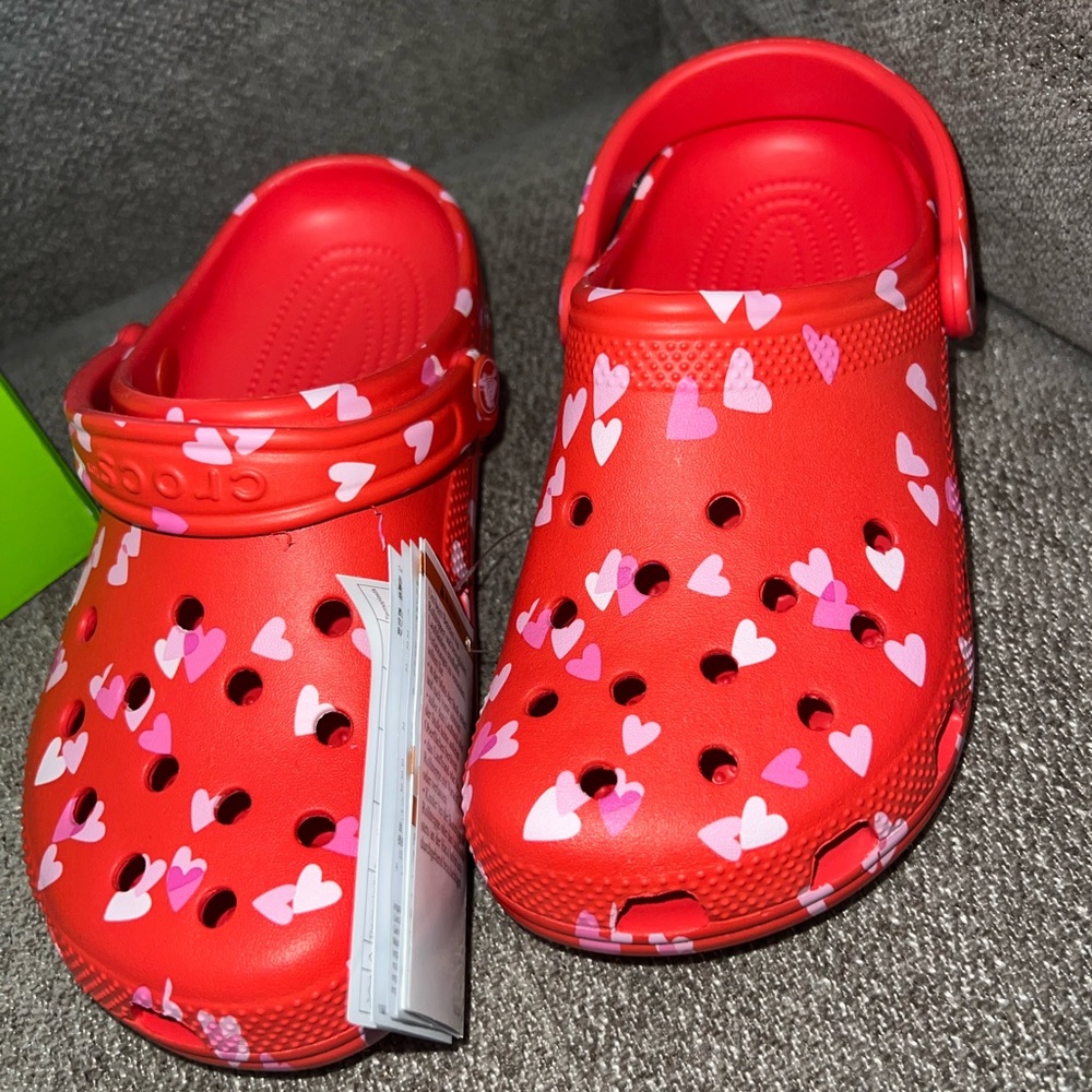 CROCS Kids Red and Pink Heart Water Shoes